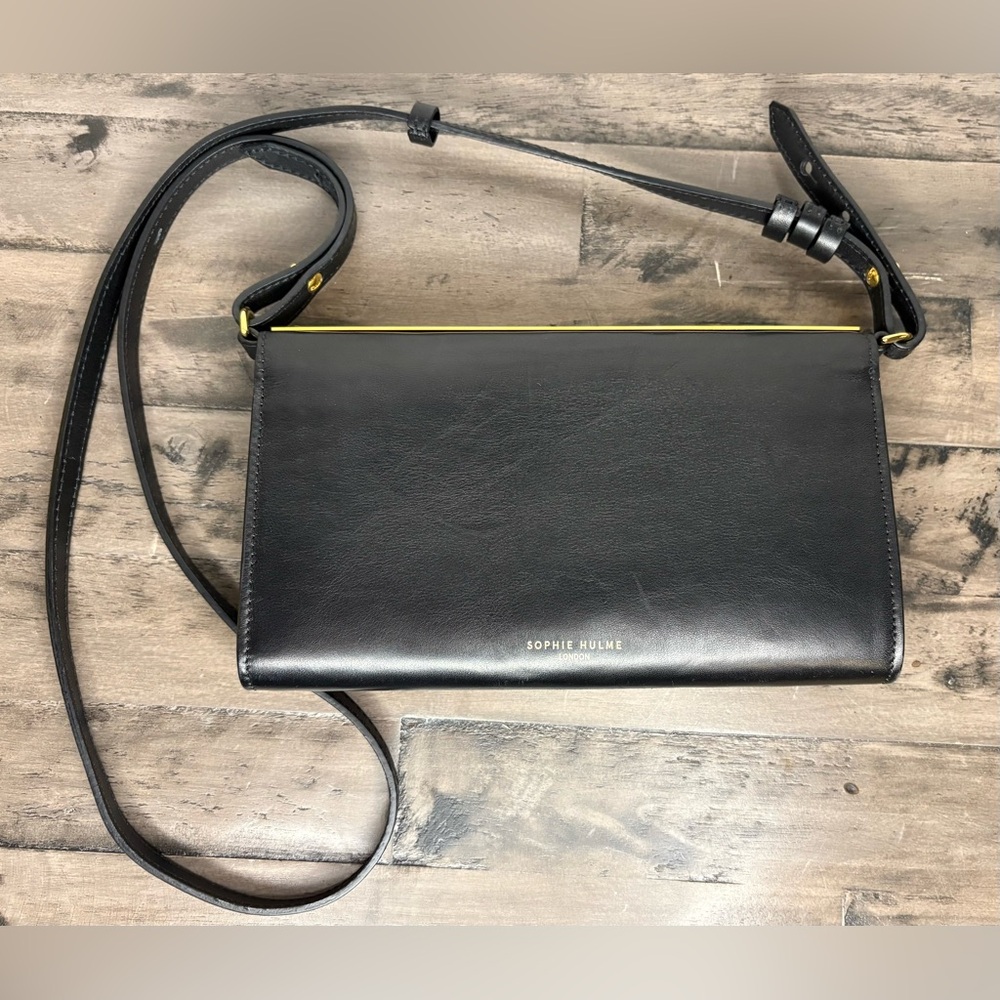 Sophie Hulme Black Leather Crossbody Wallet Bag